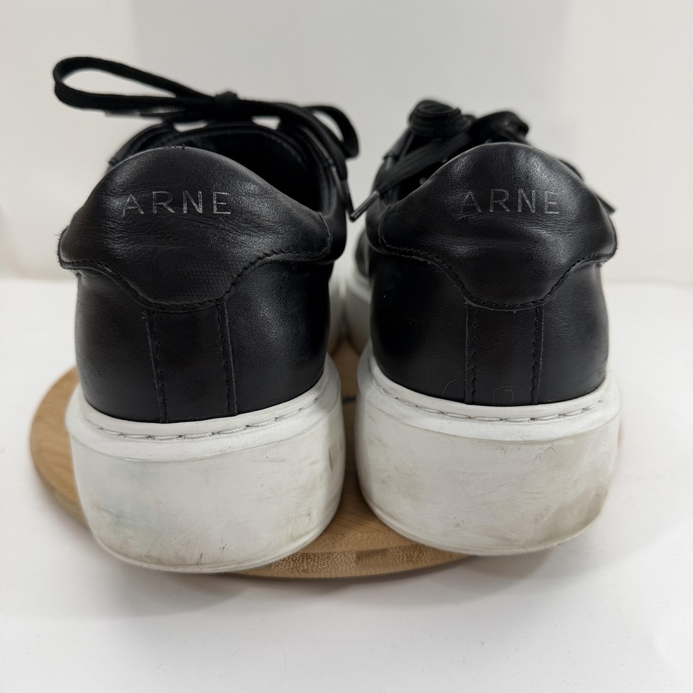 ARNE Shoes Mens 8 Black Leather Low Top Lace Up Essential Trainers Sneakers - Picture 4 of 10